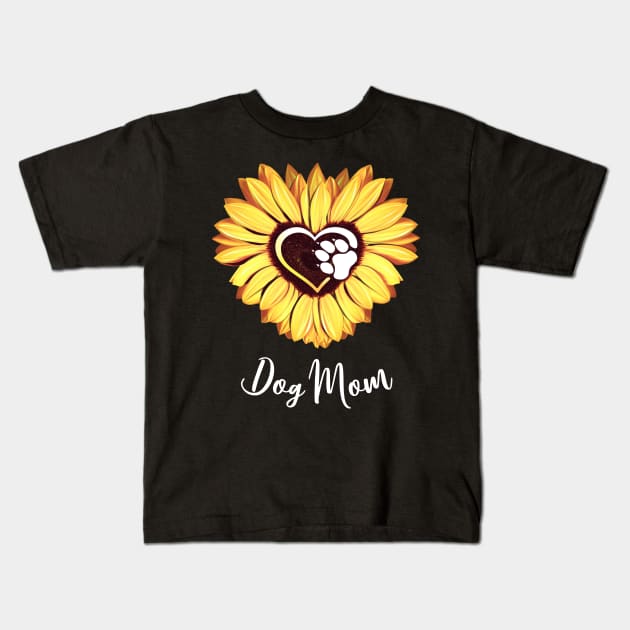 Dog mom yellow sunflower heart paw Kids T-Shirt by Collagedream